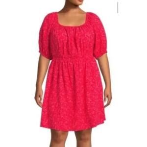 NWT ~ Red Floral Puff Sleeve Tie Back Dress by TERRA & SKY ~ Women's ( 0X ) 14W